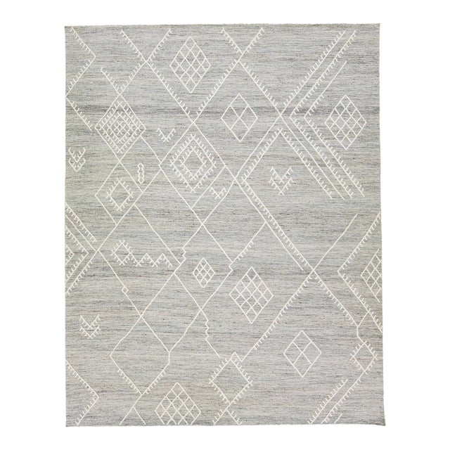Gray Apadana's Nantucket Collection Flatweave Kilim Coastal Designed Wool Rug For Sale