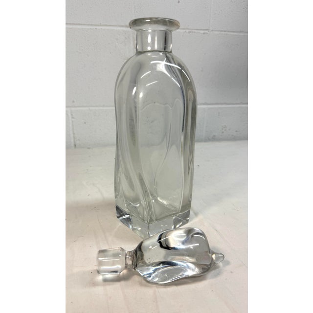Large Vintage Hand Blown Signed Daum Swirled Clear Crystal Decanter Glass Bottle For Sale - Image 13 of 13
