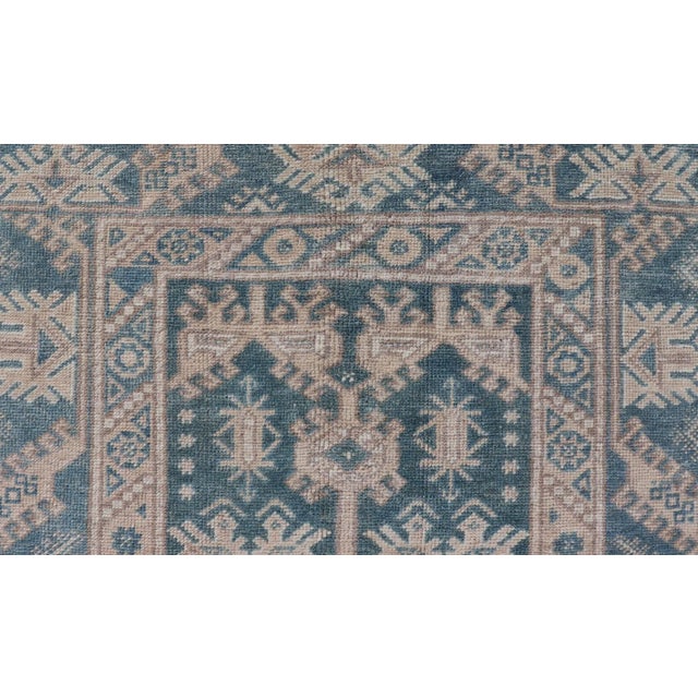 Textile Blue and Cream Turkish Oushak Rug Vintage With All-Over Motif Design 3'11"x6'3" For Sale - Image 7 of 10