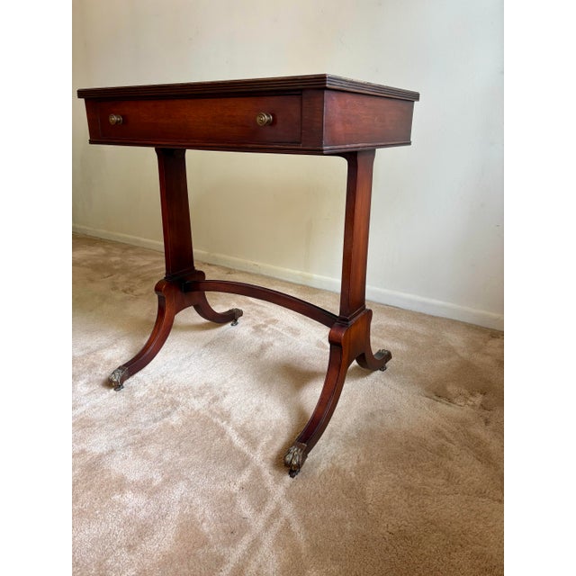 Vintage Dark Wood Side Tables With Rolling Brass Claw Wheels For Sale - Image 10 of 12