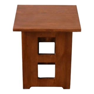 Crafters and Weavers Mission Solid Oak Square End Table With Cut Outs - Michael's Cherry For Sale