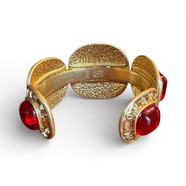 Chanel Red Gripoix Cabachon Glass Bracelet Vintage Gold Tone Cuff A stunning vintage piece, this is from back when Chanel...
