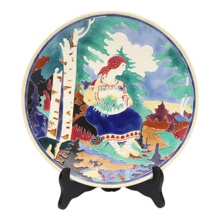 Porcelain Plate with Girl by the Stream For Sale