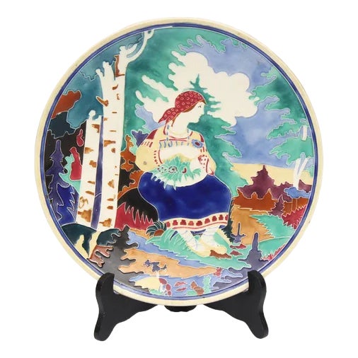 Porcelain Plate with Girl by the Stream For Sale
