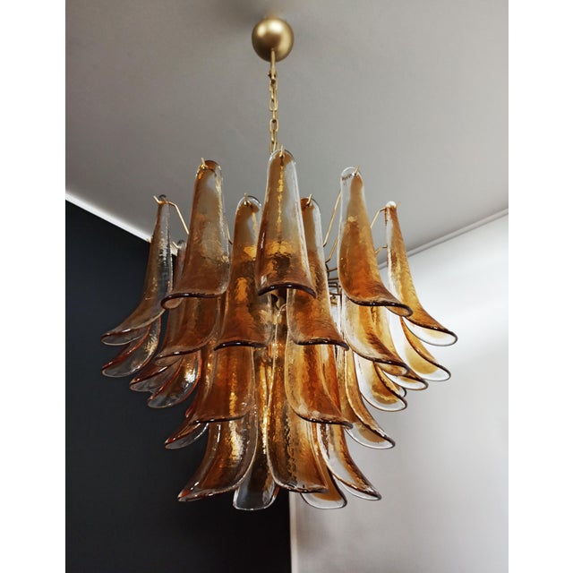 Vintage Italian Murano Chandelier with 36 Lattimo Amber Glass Petals, 1990s For Sale - Image 6 of 17