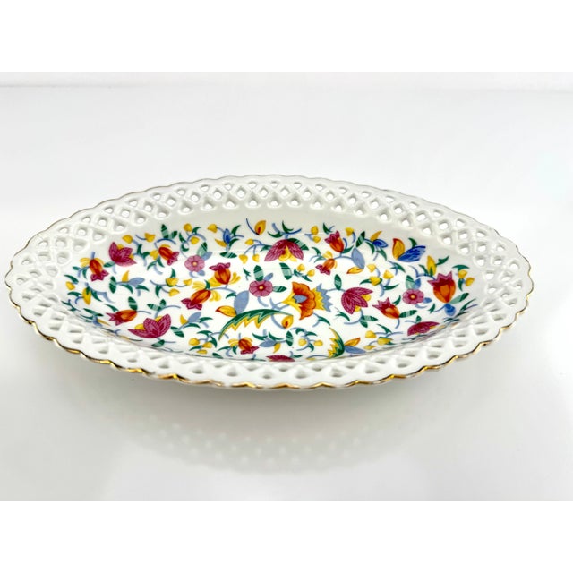 Rustic European 1940's German Hand Painted Floral Oval Bowl For Sale - Image 3 of 9