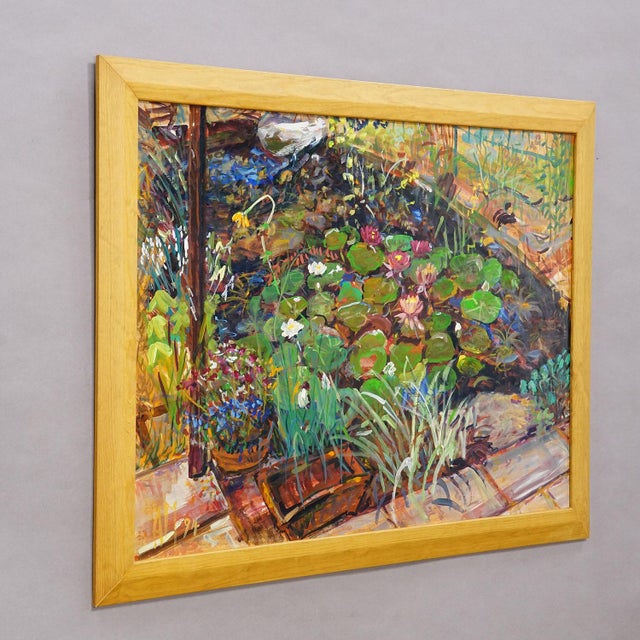 Garden Pond with Water Lilies, 1994 – Oil painting by Alexander Michael Item e7646 This vibrant oil painting from 1994...