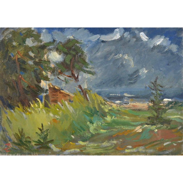 Laimonis Bubieris, in the Dunes by the Sea. 20th Century. Oil on Cardboard For Sale - Image 4 of 4