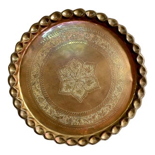Vintage Brass Hand Hammered Indian Serving Tray For Sale