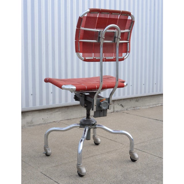 1950s 1950s Mid Century Industrial Bevco Chrome Office Desk Chair With Red Upholstery For Sale - Image 5 of 13