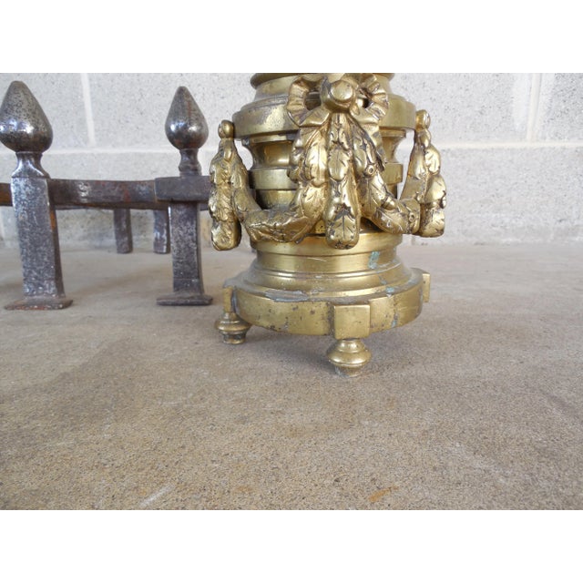 Antique Brass Urn & Flame Andirons - A Pair For Sale In Philadelphia - Image 6 of 11