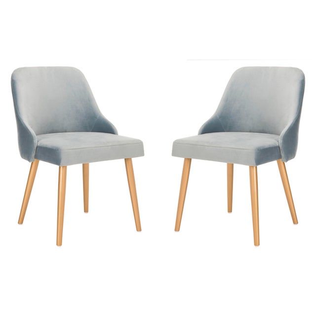 Upholstered Dining Chair in Slate Blue & Gold - a Pair For Sale - Image 10 of 10