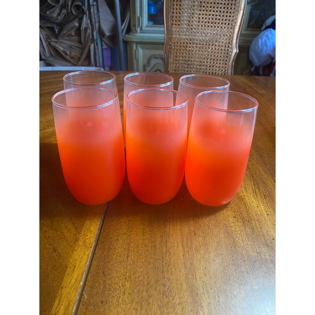 1950s 1950s Blendo 6 Orange Frosted 14oz Tumblers For Sale - Image 5 of 11