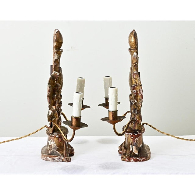 French 18th Century Giltwood Candelabra Lamps - A Pair For Sale In Baton Rouge - Image 6 of 8