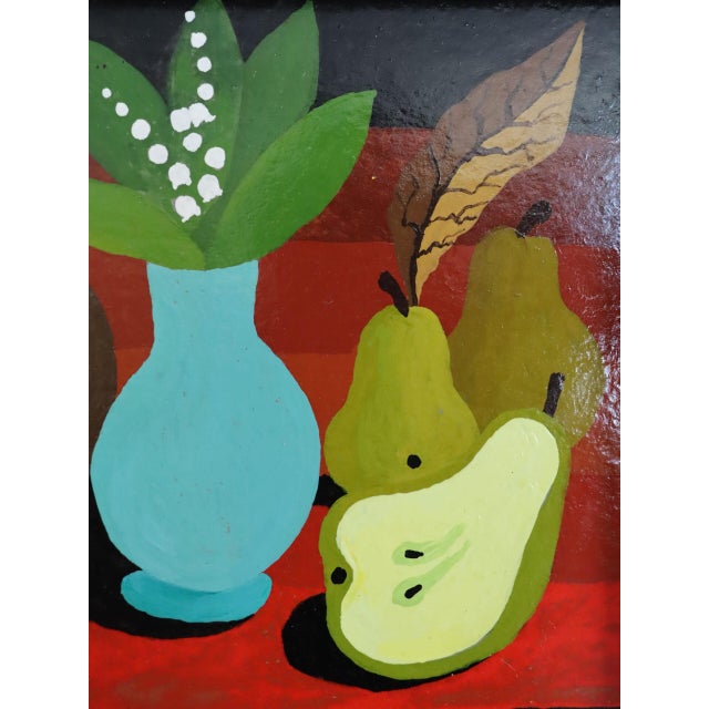1977 'Blue Vase & Pears' Vintage Original Still Life Tempera Painting by Swedish Artist Eric Cederberg (1897-1984), Framed For Sale - Image 9 of 11