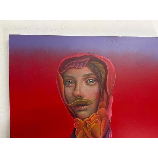 Gold Natasha Lelenco, Anthropomorphic Floral Portrait Painting with Hybrid Face and Botanical Motifs, 2026, Acrylic Painting For Sale - Image 8 of 10