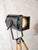 1950s a.e. Cremer paris film spotlight on a vintage wooden surveyors tripod, theater floor lamp, loft fresnel floor lamp,...
