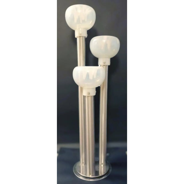Rare vintage Italian midcentury floor lamp with 3 frosted hand blown glass shades with "stalactites" hanging inside,...