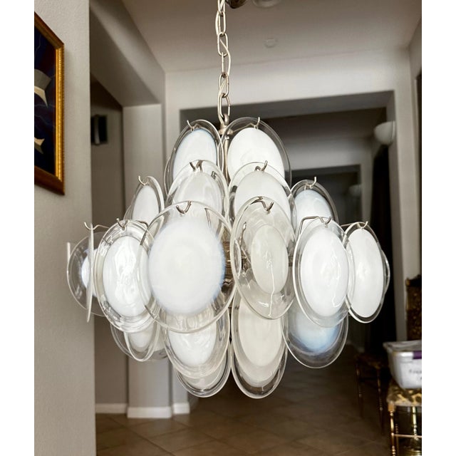 Vistosi Murano Clear & White Disc Chandelier For Sale - Image 12 of 12