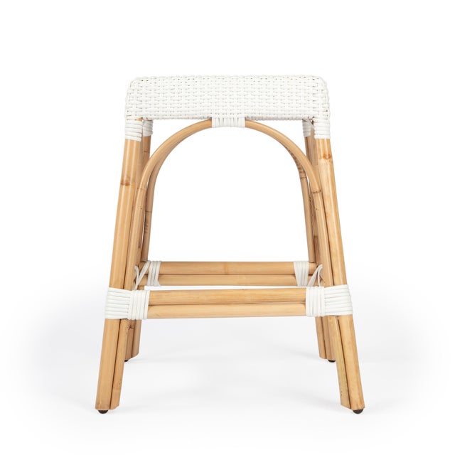 2020s Robias 24.5 in. Seat Height Rectangular Rattan Backless Counter Stool with Footrest, Glossy White/ Natural Rattan Frame For Sale - Image 5 of 9