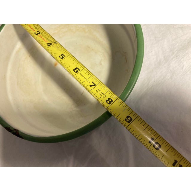 Paint Vintage Enamelware Bowls Set of Two Nesting Bowls Green Exterior With Off White Interior For Sale - Image 7 of 12
