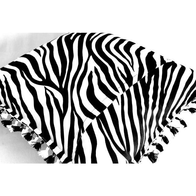 Black Contemporary Scalamandre-Style Zebra Print Velvet Double- Sided Pillow Cover With Bicolor Fringe and Trim For Sale - Image 8 of 13