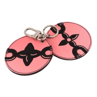 22440 - Louis Vuitton Mirror 2 Round Disc Pink & Black Floral Bag Charm Key Ring Holder For Sale