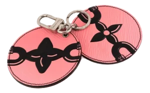 Louis Vuitton Mirror 2 Round Disc Pink & Black Floral Bag Charm Key Ring Holder