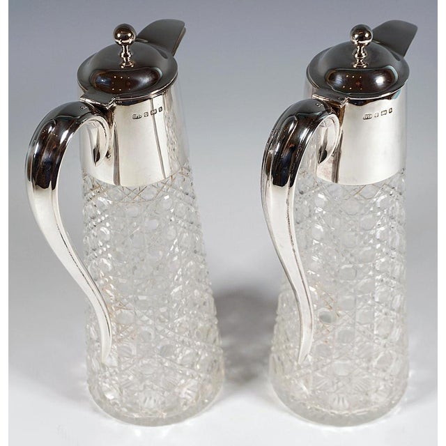 Art Nouveau Carafes with Silver Mounts attributed to Barker Brothers Birmingham 1901, Set of 2 For Sale - Image 5 of 9