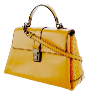 2018 Bottega Veneta Piazza HandBag Yellow Satchel Shoulder Woven Leather Top Handle