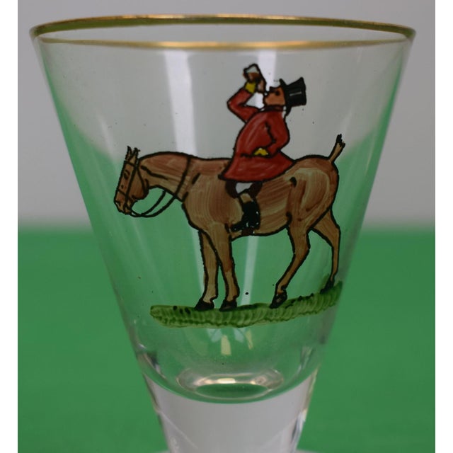 Set X 4 Abercrombie & Fitch X Frank Vosmansky Hand Painted Fox Hunter Cocktail Glasses For Sale - Image 4 of 6