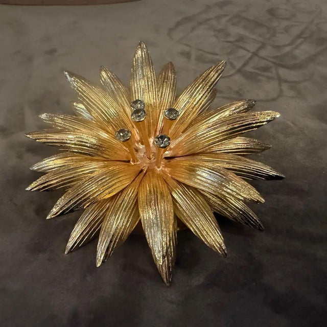 2000s High Quality Costume Jewelry Gilt Metal Italian Flower Brooch For Sale - Image 4 of 14