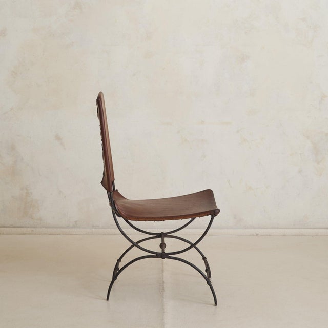 1970s Rare French Iron Leather Accent Chair Attributed to Sido & François Thévenin, 1970s For Sale - Image 5 of 11