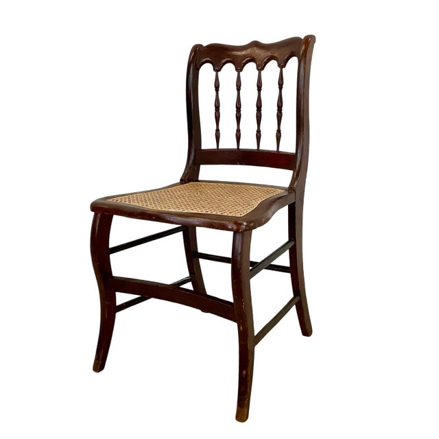 Wood Antique Victorian Eastlake-Style Spindle-Back Side Chair With Rattan Seat Detail For Sale - Image 7 of 18