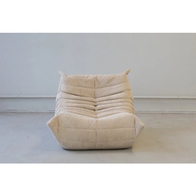 Beige Corduroy Togo Lounge Chair by Michel Ducaroy for Ligne Roset For Sale - Image 5 of 9