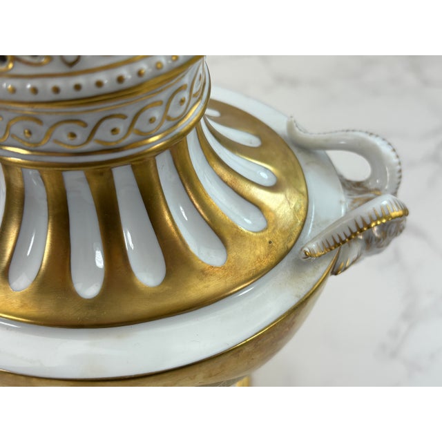 Antique Dresden Porcelain Urn Vase With Figural Ram Handles & Reticulated Lid For Sale - Image 10 of 12