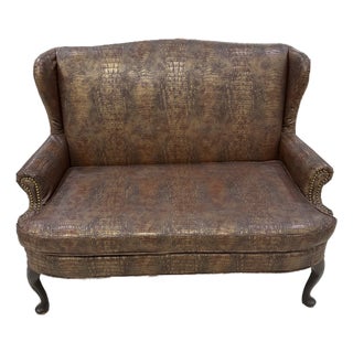 1950s Traditional Style Embossed Crocodile Sofa Loveseat For Sale