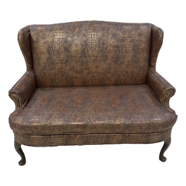 1950s Traditional Style Embossed Crocodile Sofa Loveseat For Sale