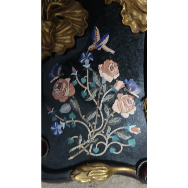 Exquisite Pietra Dura (Pietra Dure) Rendition of Flowers, Birds, Butterflies, Framed With Lovely Shaped Wood Frame With Molded Flowers, by N. Luedtke For Sale - Image 15 of 15