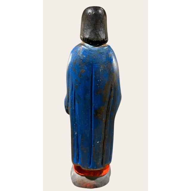Wood Vintage Hand Carved Wood Jesus Christ Statue Polychrome Folk Art 16.5" For Sale - Image 7 of 10