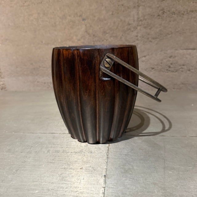1950s Aldo Tura Macabo Cusano Wood Basket Brass Handle Milano Italy For Sale - Image 12 of 13