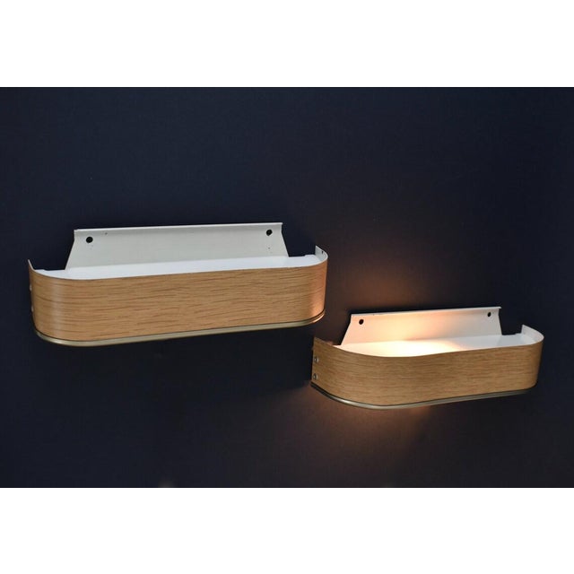 Mid 20th Century Mid Century Modern Scandinavian Wall Sconces Faux Wood - a Pair For Sale - Image 4 of 10