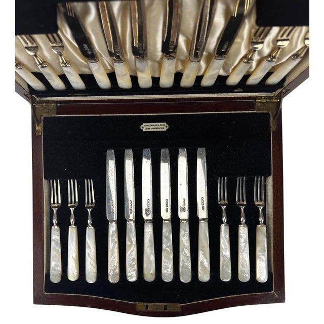 English Early 20th Century C W Fletcher 24 Sterling Mop Handle Dessert Set With Box For Sale - Image 3 of 6
