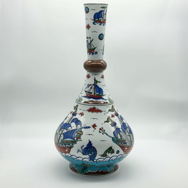 Ceramic Handmade Ceramic “Galleon” Vase (45cm) – Ottoman Ships & Waves – Symbol of Journey & Abundance For Sale - Image 7 of 8