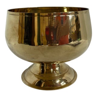 Vintage Brass Pedestal Bowl Planter For Sale