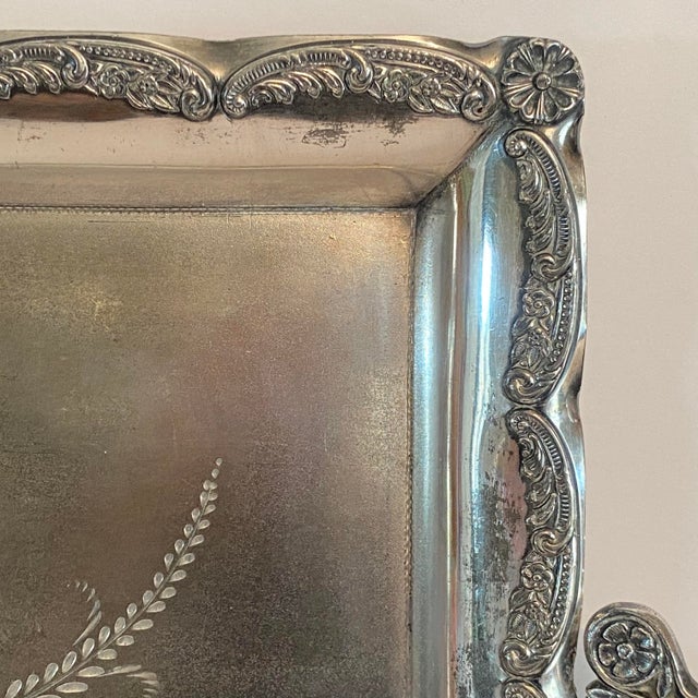 Antique Ornate Silver Plated Tray by Aurora S. P. Mfg. Co. 1869-1919 For Sale - Image 10 of 16