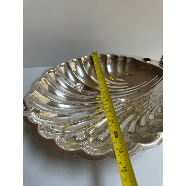 Vintage English Regency Sheffield Mid 20th Century Large 15"x 13" Heavy Silver Plated Clam Shell Serving Dish With Three(3) Hallmarks For Sale - Image 12 of 16