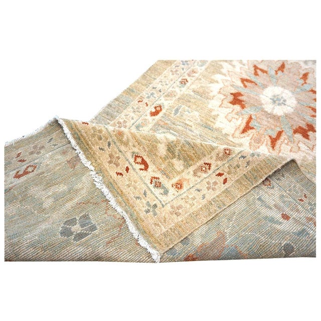 Persian Sultanabad Wool 3x12 Khaki, Slate, & Rust Handmade Runner Rug #1142113 For Sale - Image 12 of 13