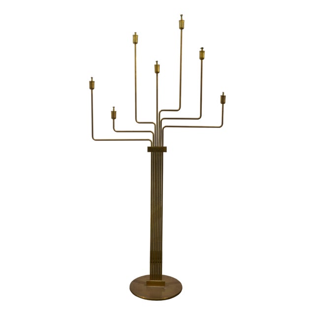 Talitha Italian Floor Candelabra in Bronzed Brass with Seven Arms For Sale