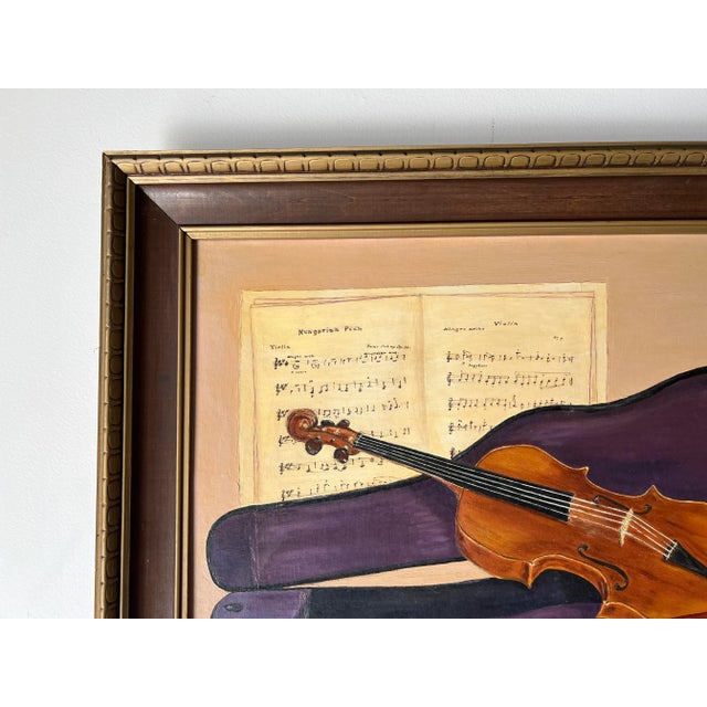 1960's Betty Pletzner Violin Music Instrument Impressionist Oil Painting, Framed For Sale - Image 9 of 13